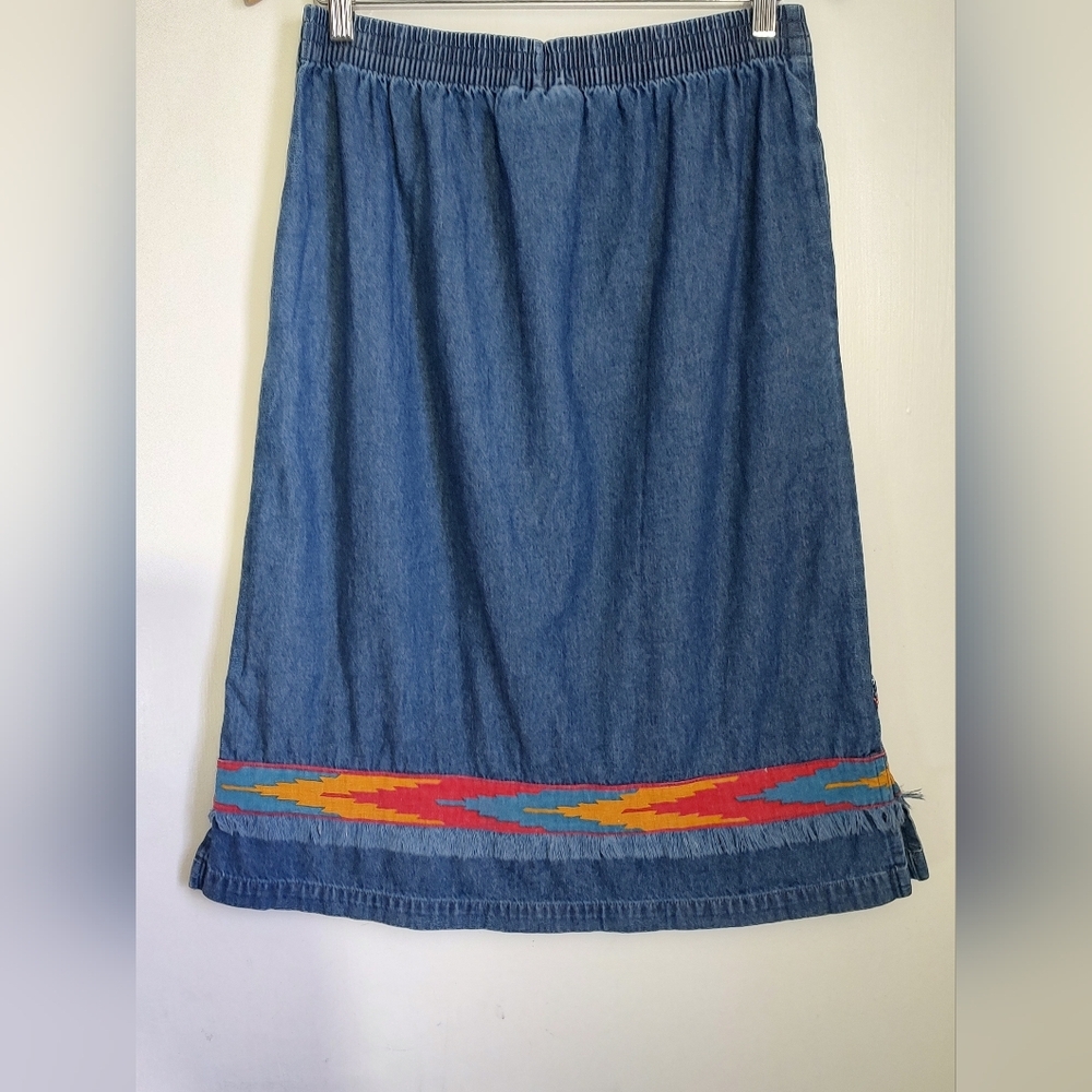 Embroidered Blue Denim Skirt - Picture 6 of 7